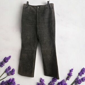 Mossimo Vintage Genuine Leather Suede Chocolate Brown Flare Pants Women’s 14
